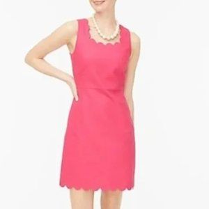 J. Crew Factory Scalloped Basketweave Bright Coral Square-neck Dress
